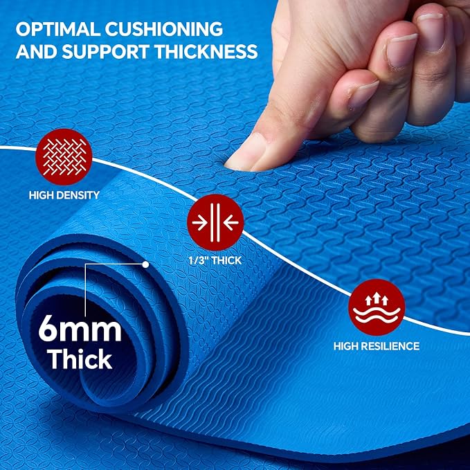 Stepwaver Extra Large Yoga Mat 6'x4'(1/3" & 1/4" Thick), Non-Slip, Ultra Durable, Wide Workout Mat, Wide Exercise Mats for Home Workouts, Yoga, Pilates, Stretching (Barefoot Exercise)