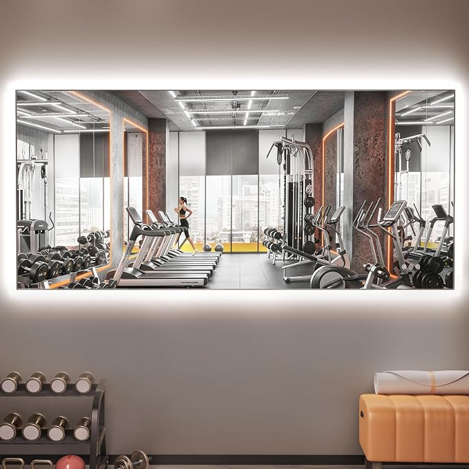Hasipu 83''x 40'' Home Gym Mirror with Lights Dimmable Anti-Fog Large Full Length Wall Mounted Full Body Mirror for Yoga Dance Fitness Exercise Studio Bedroom Garage, Tempered Glass Workout Mirrors