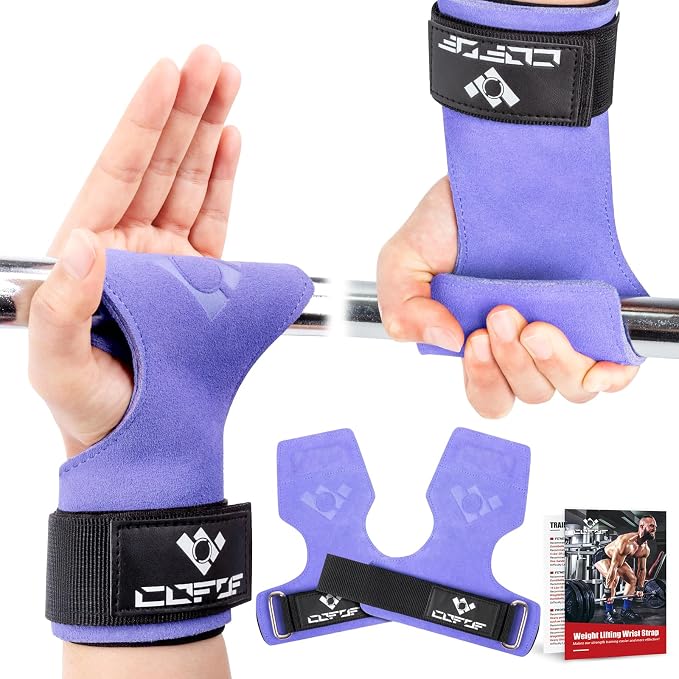 Weight Lifting Wrist Strap, Double-Layer Leather for Deadlift Powerlifting | Gym Strap with Adjustable Neoprene Padded Fit for 6.3–8 Inch Wrist, 8.07-Inch Leather Strap, Gym Workout Lifting Hook (Pair)