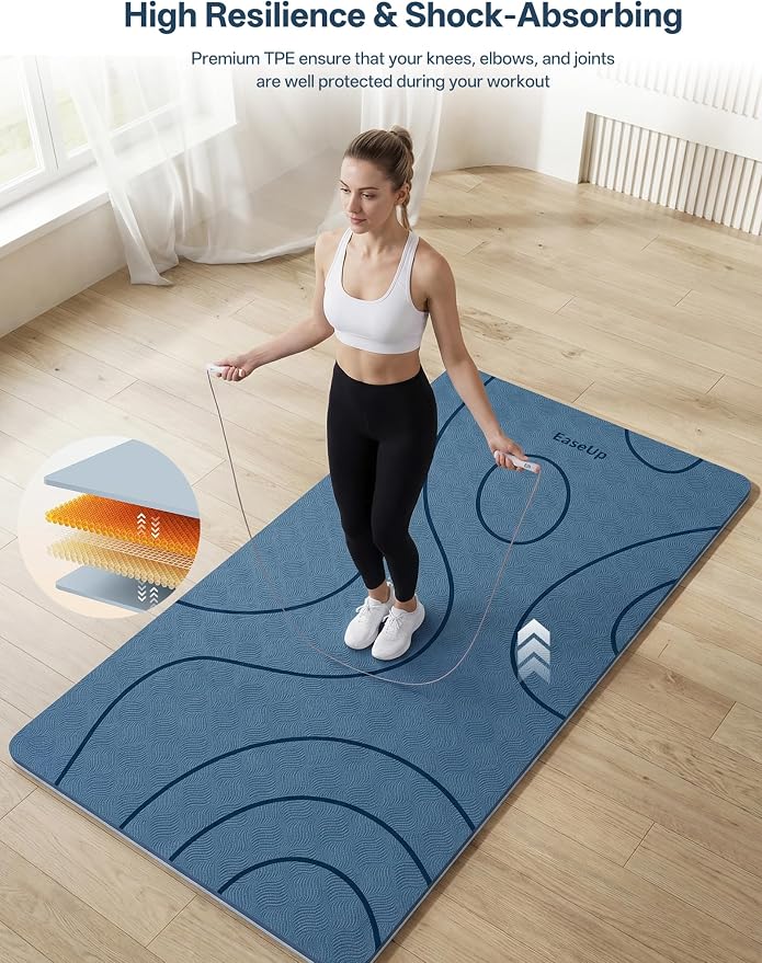 EaseUp Large Yoga Mat 73x35.5x0.4",10mm Thick Non-Slip for Home Workout | Extra thick and wide,TPE material, joint cushioning, easy to clean, wear-resistant, for yoga & Pilates with strap ﻿