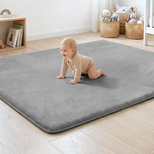 1.3" Thick Baby Floor Play Mat 59x71 Padded Foam Mat, Light Grey | Memory Mat for Baby to Play on Floor Waterproof Easy Care with Non-Slip Tummy Time Play Mat for Nursery Playroom Classroom