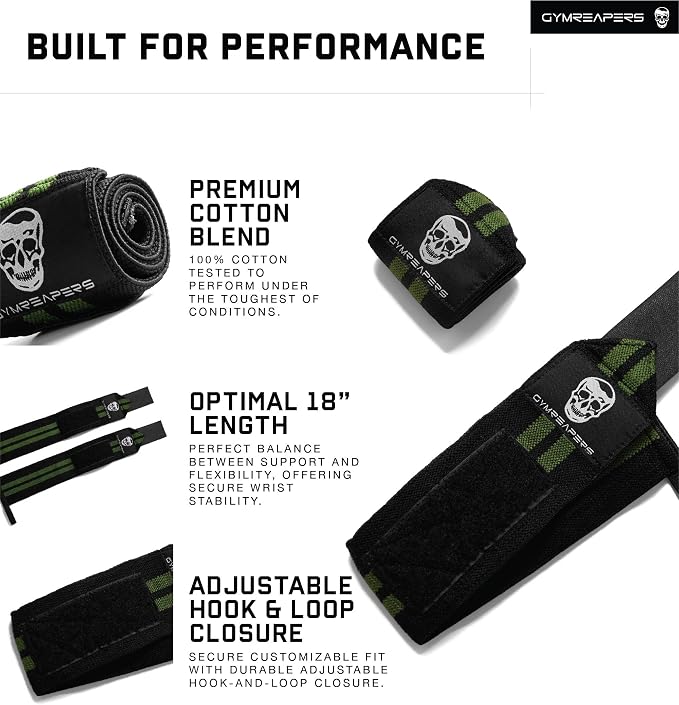 Gymreapers Weightlifting Wrist Wraps (IPF Approved) Professional Quality Wrist Support with Heavy Duty Thumb Loop - Best Wrap for Powerlifting Competition, Strength Training, Bodybuilding