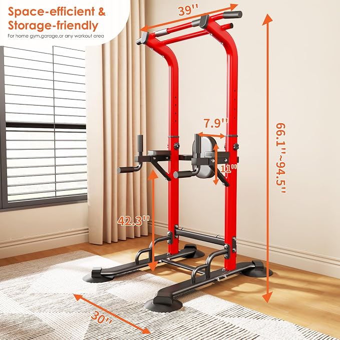 SogesPower Pull Up Bar Station Power Tower,12-Level Adjustable Heights | 66.1" to 94.5"Pull Up Dip Station for Home Gym, Pull Up Bar Stand Dip Bar Strength Training Fitness Equipment