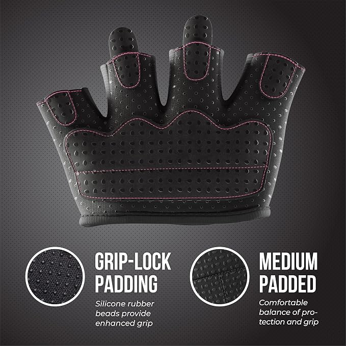 Contraband Pink Label 5537 Womens Micro Weight Lifting Gloves w/Grip-Lock Silicone Padding (Pair) - Minimalist Half Gloves - Apple Watch Friendly