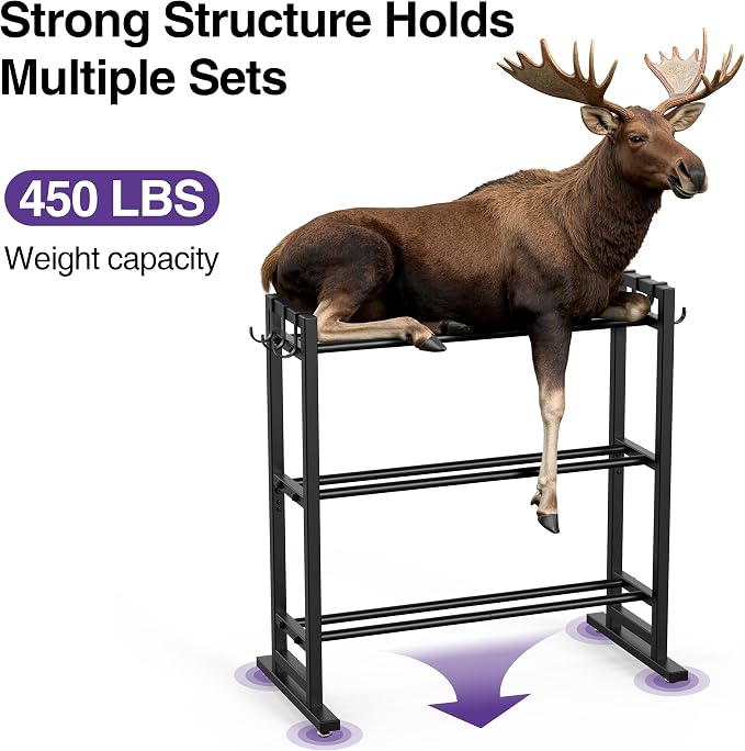 niffgaff 3 Tier Adjustable Dumbbell Rack, Weight Rack for Home Gym, 450 lb Capacity with Extra Storage Hooks