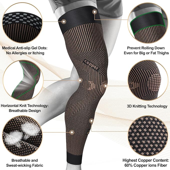 NEENCA Copper Compression Leg Sleeve, Ultra-thin with Copper Ions Infused | Full Leg Sleeve for Knee Pain Relief, Muscle Recovery, Swelling, Inflammation, Promotes Circulation, Sports, Workout...