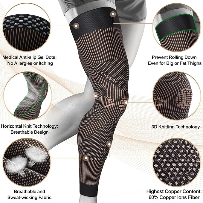 NEENCA Copper Compression Leg Sleeve, Ultra-thin with Copper Ions Infused | Full Leg Sleeve for Knee Pain Relief, Muscle Recovery, Swelling, Inflammation, Promotes Circulation, Sports, Workout...