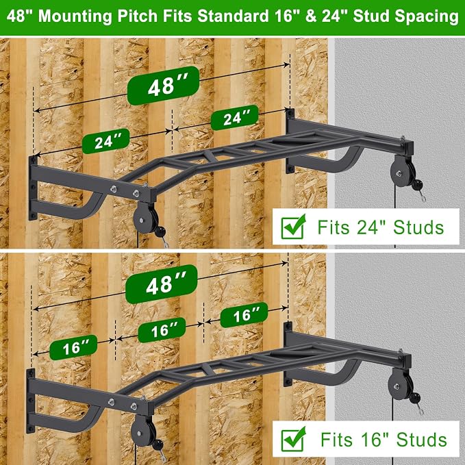 SELEWARE 48'' Heavy Duty Wall Mount Pull Up Bar with Cable Pulley System | Multi-function Chin up Bar with Cable Pulleys LAT Pulldown Attachments Heavy Bag Hanger for Home/Garage Gym Strength Training