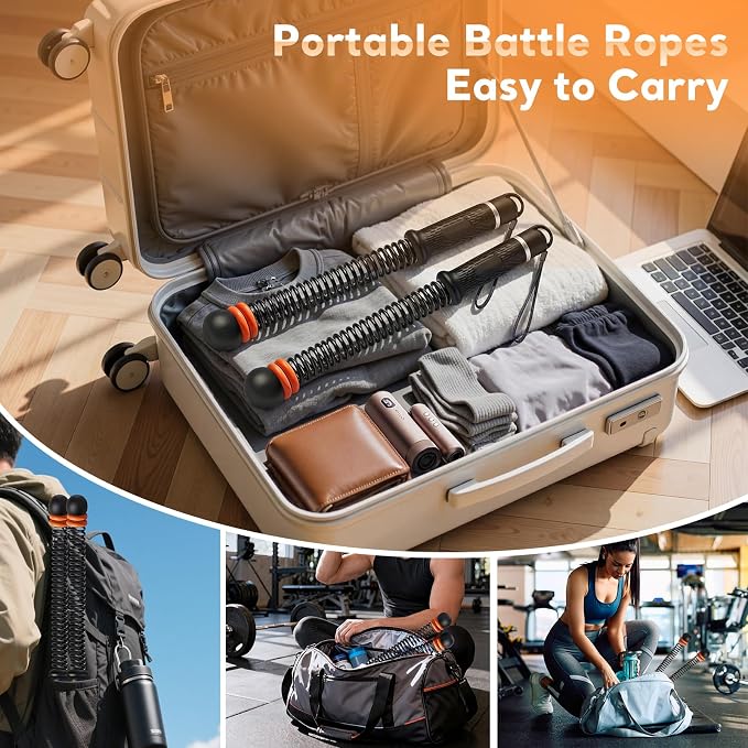Ropeless Battle Ropes, Adjustable Weighted Cordless Battle Ropes for Home Gym, Portable Workout Equipment Exercise Rope for Strength Training, HIIT & Cardio Fitness