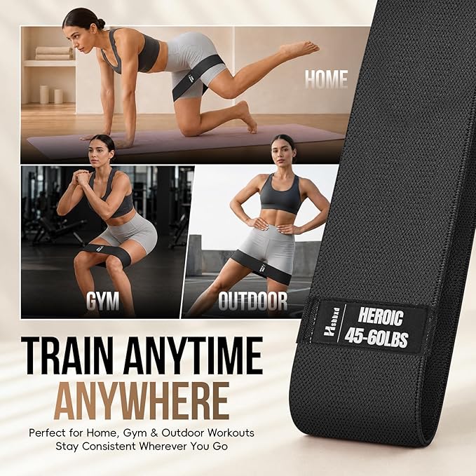 Fabric Resistance Band Set with Exercise Guide, 3 Levels for Hip and Glute | For women and men; 3 resistance levels with an exercise guide for legs, squats, yoga, fitness, and physical therapy