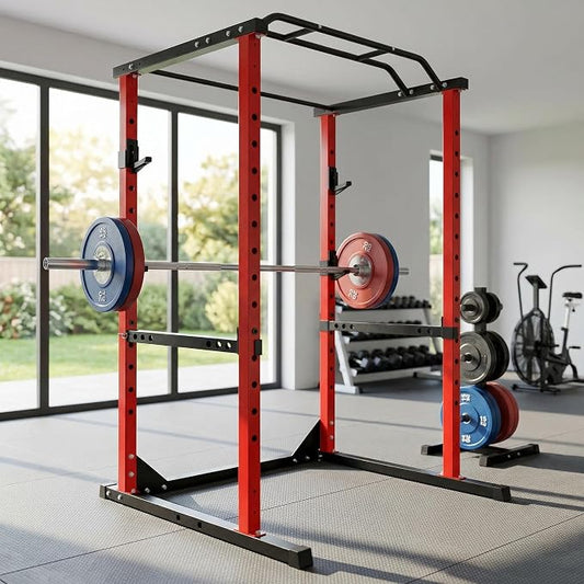 1200lbs Heavy Duty Power Cage, Black Squat Rack with Safety Bars, Adjustable J-Hooks and Safety Arms, Power Rack System for Home Gym, Weightlifting and Cross Training