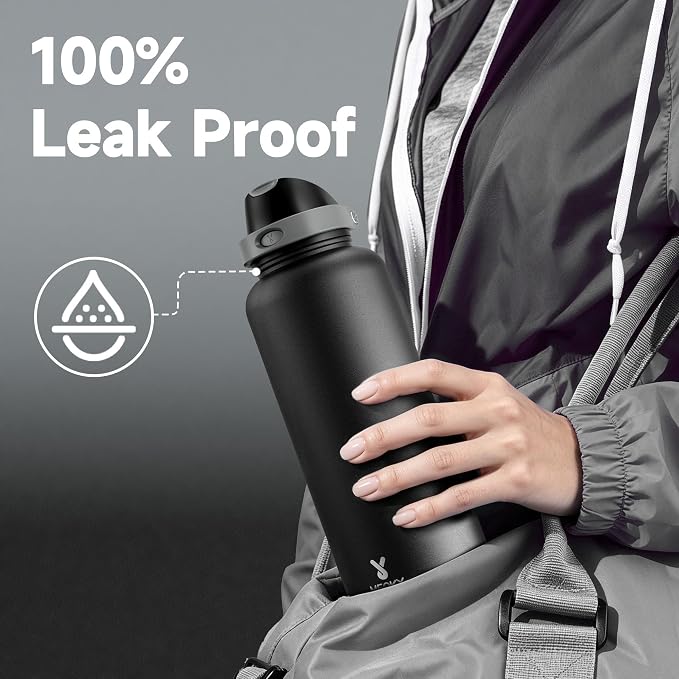 Meoky 64 oz Insulated Water Bottle, Half Gallon Water Jug for Sports Gym | Cold for 36 Hours, 2-in-1 Straw and Spout Lid, Leak Proof, Non-slip Base, Stainless Steel Large Water Bottle, Night