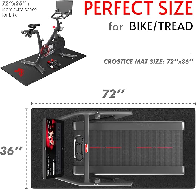 Bike Mat Compatible with Peloton Bike, 6mm Floor Protector | 6mm bike mat compatible with Peloton bike, providing non-slip waterproof protection for hardwood or carpet