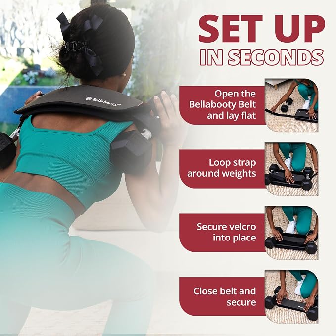Bellabooty Premium Hip Thrust Belt - Adjustable Exercise Belt for Glutes & Squats, Hip Thrust Pad for Comfort, Versatile Gym Equipment for Home - Weightlifting Belt Support for Women