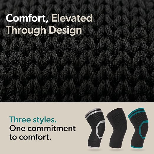 BraceAbility Knee Compression Sleeve for Women and Men - ComfortEase Knee Pain Brace Support for Arthritis, Swelling, Joint Stiffness, Recovery, All-Day Comfort and Relief (L - Black/Gray)