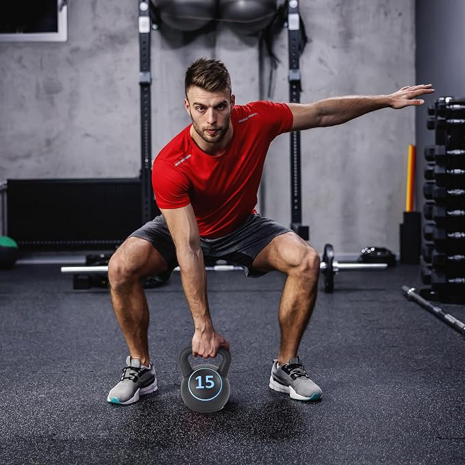 BalanceFrom Vinyl Kettlebell Set, 30/45/50/75 Pound Options – Cement-Filled Strength Training Weights with Ergonomic Grip and Color Coding for Full Body Fitness at Home or Gym