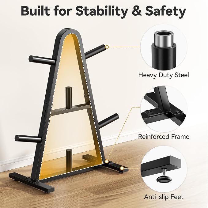 Weight Plate Rack 400LBs, Weight Tree Holder for Home Gym, Barbell & Bumper