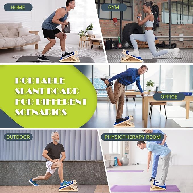 Slant Board Calf Stretching, 300 LBS Capacity Portable Wooden Incline Board | Training Poster, 5 Adjustable Angles, Non-Slip Calf Mobility Board for Legs, Ankles, Knees, Heels, Physical Therapy & Squats