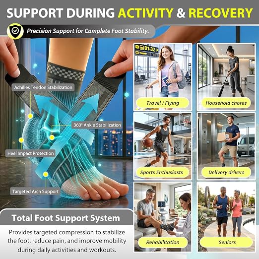 BLITZU Ankle Brace for Men & Women, Foot Compression Sleeve w/Arch Support | Open Toe Socks, Stabilizing Wrap for Torn Ligaments, Sprained Ankle, Achilles Tendonitis, Arthritis, Recovery, Sport, Fitness