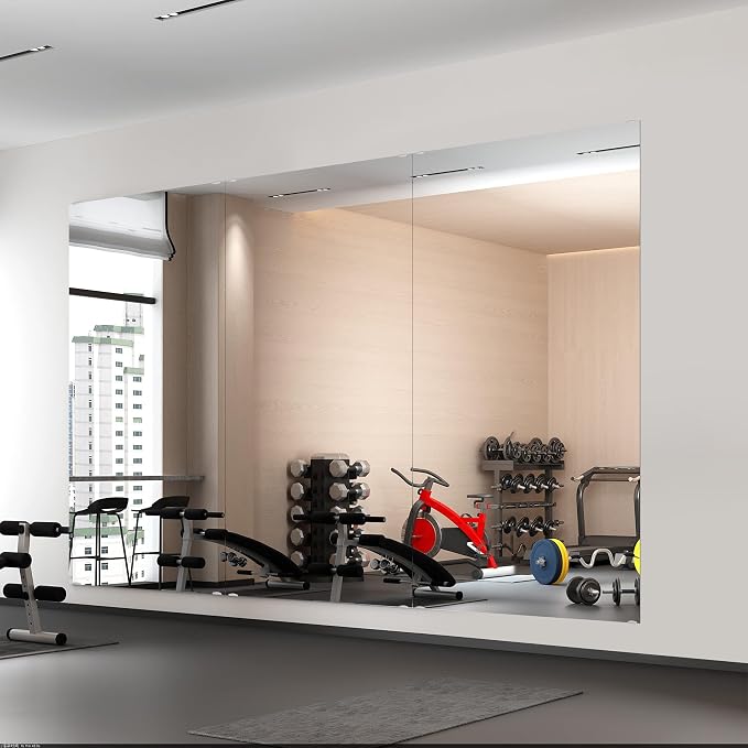 Murrey Home Gym Mirror 2PCSx48x24inch, Easy Install Wall Mounted Large Frameless, Workout Mirror for Home Gym Fitness Yoga Dancing Garage, Shatterproof Full Length