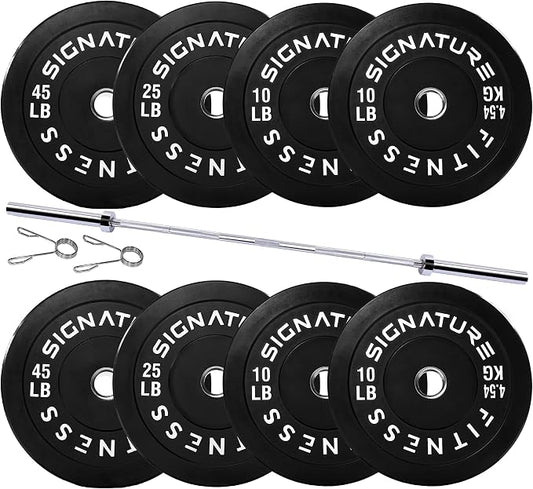 Fitvids 2-Inch Olympic Rubber Weight Plates Sets, Bumper Plates Set with Barbell for Strength Training, 180-390 Lbs Multiple Options