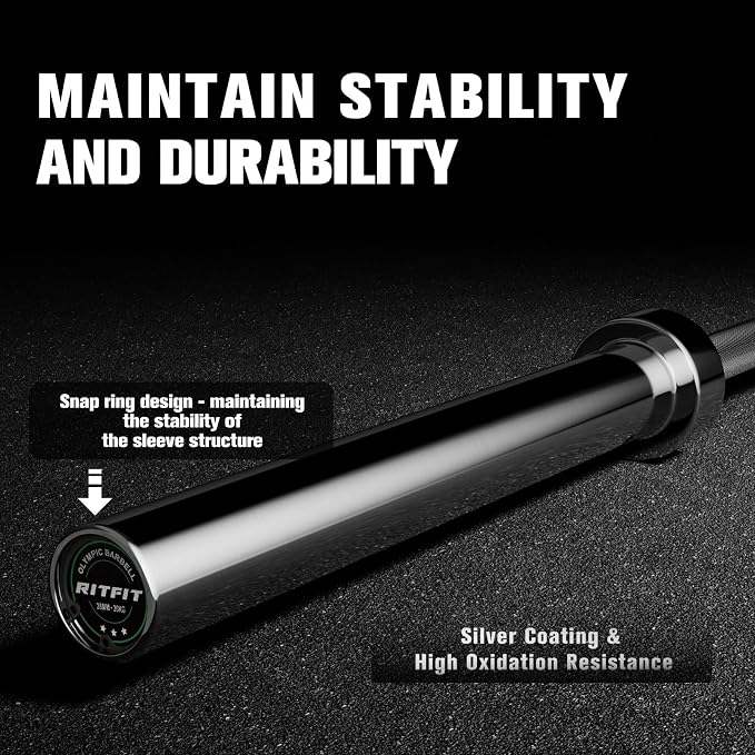 RitFit Elite 7ft Olympic Barbell, Robust 45lb Barbell for Weightlifting and Powerlifting, Superior Olympic Bar with Exceptional 500lbs Load Capacity, Weight Bar for 2” Standard Plates