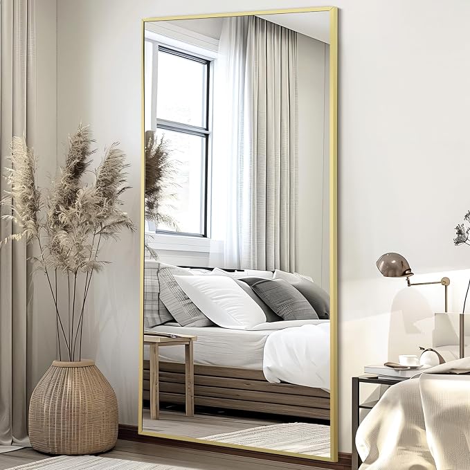 Large Full Length Mirror, 76"x34" Oversized Floor Mirror, Gold | Free Standing, Leaning Wall, Hanging, Full Body, for Bedroom Living Room Gym, Tempered Glass, Rectangular