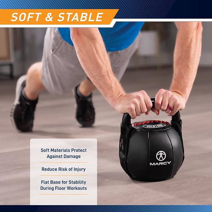 Marcy Strength Training Soft Kettlebell with Handle for Weightlifting, Conditioning, Strength and core Training 10 lbs - 40 lbs