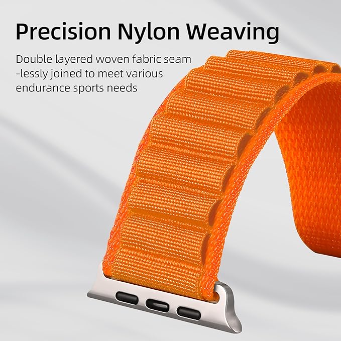 Alpine Nylon Sport Bands Compatible with Apple Watch Ultra Band 49mm 46mm 45mm 44mm 42mm Men Women, Stretch Loop Strap with D-Hook for iWatch Series 10 Ultra SE 9 8 7 6 5 4 3 2 1 (Orange, 38mm/40mm/41mm/42mm(Series 10))