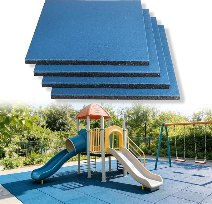 MYOYAY 4 Pack Interlocking Tiles 20"x20"x1" Heavy Duty Rubber Tile Green Non-Slip Flooring Mat for Playground Park Gym Indoor and Outdoor, Cover 11.12 Sq.FT