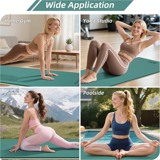 HAHE Wide Yoga Mat 72"x32"x0.4" Thick Pilates Mat with Carrying Strap | Exercise Mats for Home Workout, Wide Non-slip Exercise Mats, Double-Sided POE Fitness Mat for Yoga, Pilates & Travel