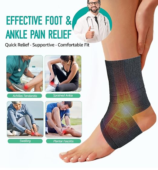 Ankle Support Brace for Men & Women, Adjustable Compression Strap for Sprains, Plantar Fasciitis, Achilles Tendonitis, Running, Workout, Sports – Fits Left & Right Foot (1, Black, Small)