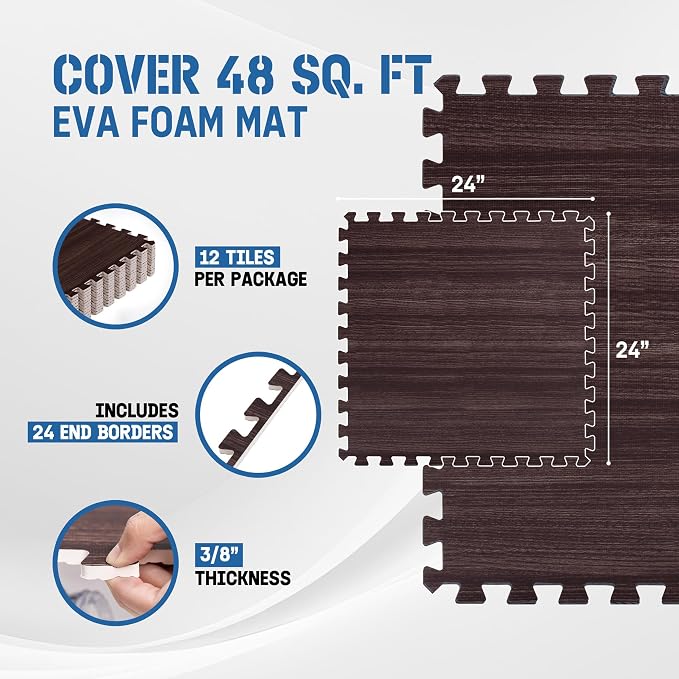 Yes4All EVA Interlocking Mats, Puzzle Floor Tiles, Foam Floor Padding with Border for Furniture, Home Space, Living Room, Garage