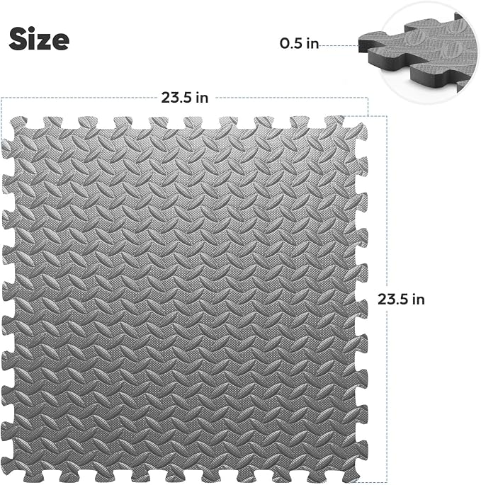 32 Pack 128 sqft Home Gym Mat, Puzzle Exercise Mat, 1of EVA Interlocking Foam Floor Tiles for Home Workout Equipment and Kids' Play Areas - Grey, 24 in x 24 in x ½ in - 32 Tiles