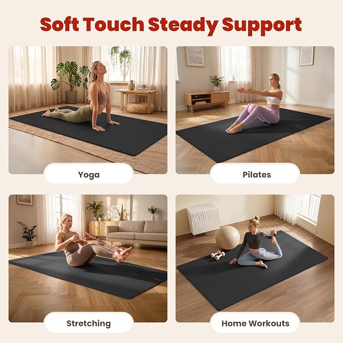 THAILE Large Exercise Mat, 7'x5'/6'x4'/8'x5', 6mm Workout Mat for Home Gym | Heavy-Duty & Shoe-Friendly Large Yoga Mat: Textured grip and cushioning support cardio, Pilates, stretching workouts
