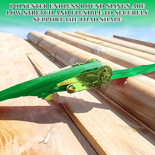 Fabbay 4 Pcs 6.6 Feet Heavy Duty Polyester Endless Loop Round Lift Slings Lifting Straps for Hoist Towing Moving Furniture Rigging Equipment, 5300 lb Vertical 4200 lb Choker 10600 Lbs Basket(Green)