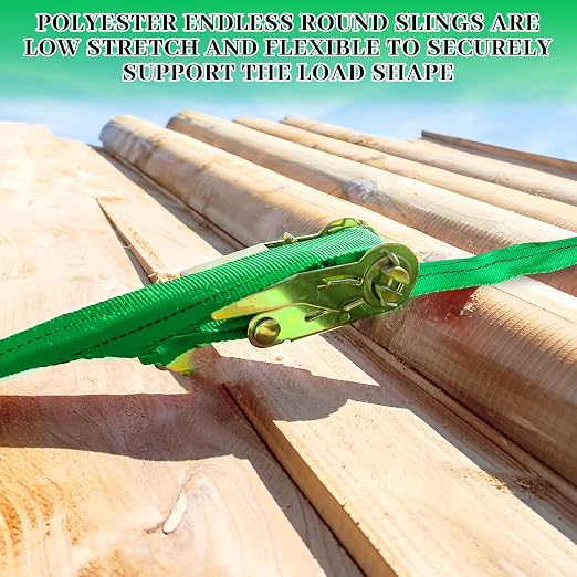 Fabbay 4 Pcs 12.1 Feet Heavy Duty Polyester Endless Loop Round Lift Slings Lifting Straps for Hoist Towing Moving Furniture Rigging Equipment, 5300 LB Vertical 4200 LB Choker 10600 LBs Basket(Green)