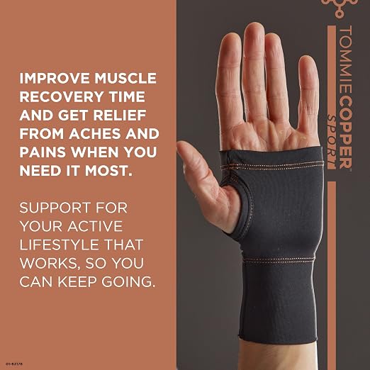 Tommie Copper Wrist Compression Sleeve, 15-20 mmHg (L/XL, Black) | 15-20 mmHg | 4D Stretch | Copper Znergy | Non-Slip Fit