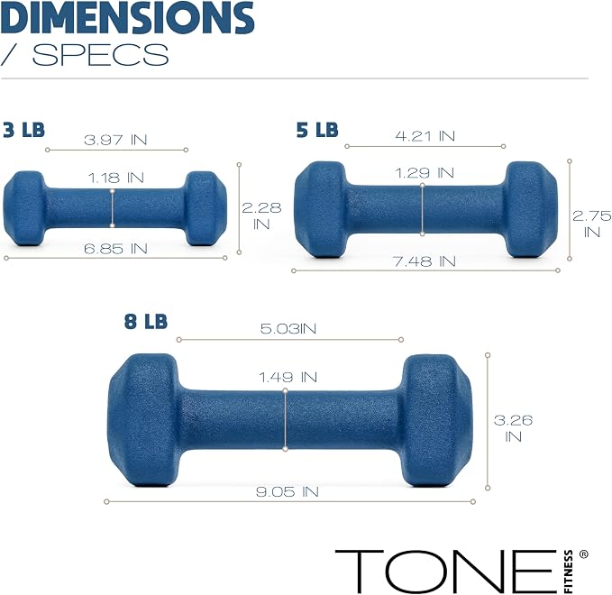 Tone Fitness Neoprene Dumbbell Set with Storage Rack – Non-Slip, Anti-Roll Hand Weights for Home Gym Workouts | 20 lb, 32 lb, 50 lb, 60 lb & 100 lb Options