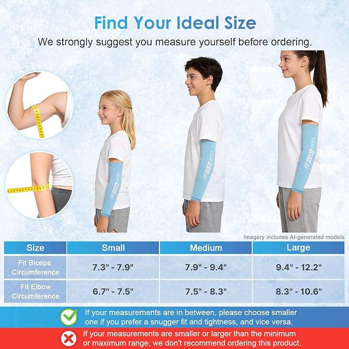 ComfiTECH Youth Full Arm Elbow Ice Pack Wrap, Tennis Cold Sleeve, Small | Flexible Gel Ice Sleeve for Teen Golfers Arm, Pitchers Throwing Recovery, Reusable Brace for Forearm Wrist Muscle Discomfort