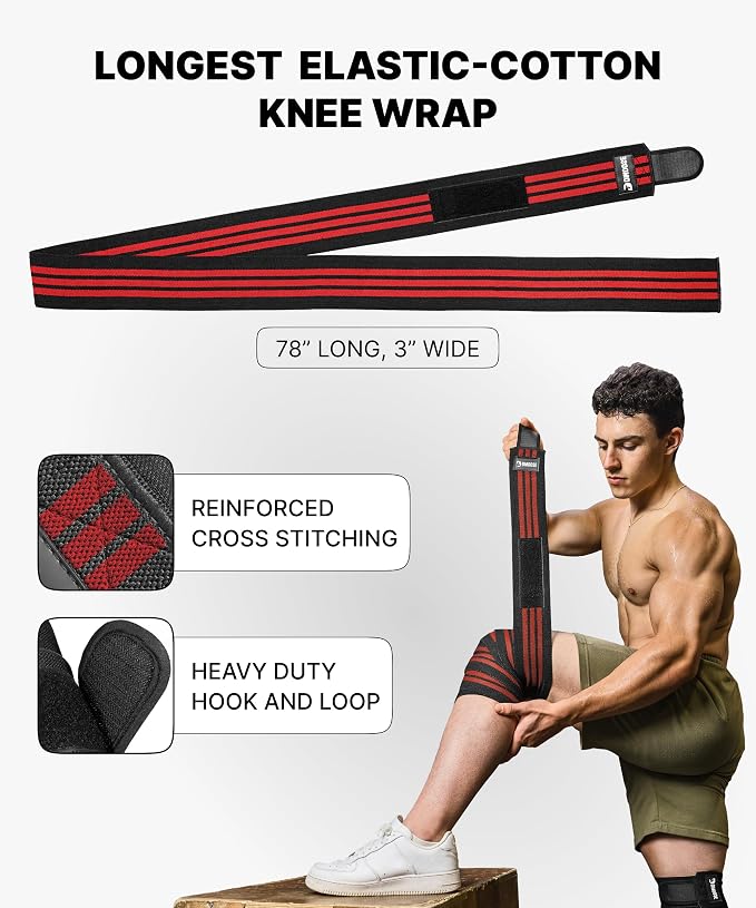DMoose Fitness Knee Sleeves for Weightlifting (Pair) 78" Knee Wraps for Squats, Powerlifting & Joint Stability