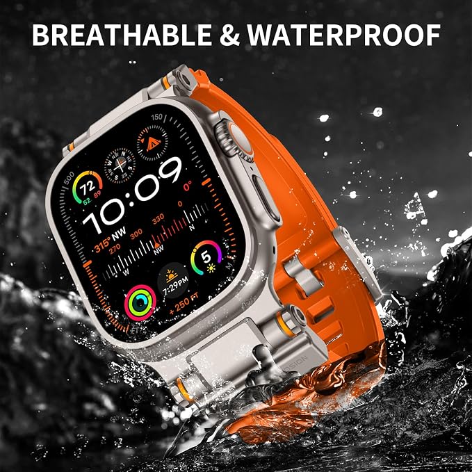 Band Compatible with Apple Watch Ultra 3/2/1 Band 49/46/45/44mm | Metal Connector with Silicone Rugged Strap for iWatch Ultra Series 11/10/9/8/7/6/SE3/SE2/SE/5/4/3/2/1, Orange/Titanium