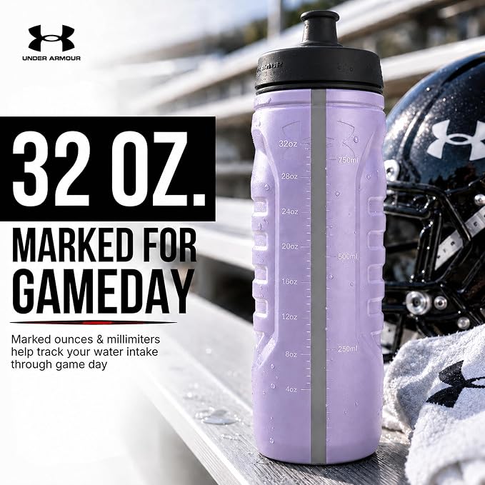 Under Armour Squeeze Water Bottles, 32 oz Water Bottles, Sideline Sports Water Bottle with Quick-Shot Lid, Quick & Easy Hydration, Gym Water Bottles, Squeeze Bottle, 1 32oz Bottle