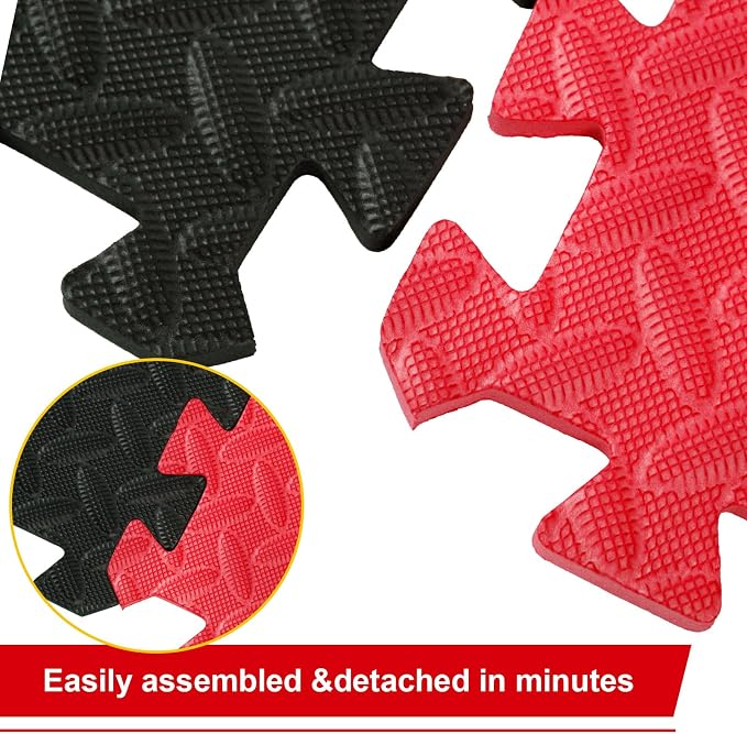 Ecally 100 Pcs 12 x 12 Gym Mat Foam Floor Mats for Home Gym Covers 96 Sq Ft Puzzle Exercise Square Interlocking Carpet Tiles with Border for Workouts Equipment Yoga Pilates (Black,Red)