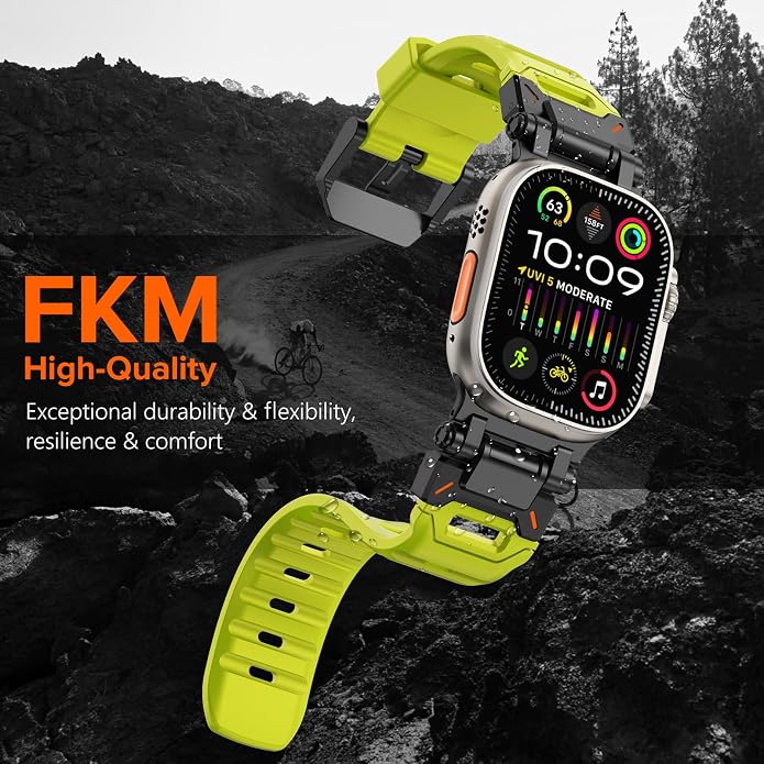 WINGLE FKM Rubber Bands for Apple Watch Band Ultra 3/2/1 Band Ultra 49mm Series 11 10 46mm 45mm 44mm 42mm SE 3/2/1 9 8 7 6 5 4 3 Men, Military Rugged Metal Connector Silicone Apple iWatch Sport Bands