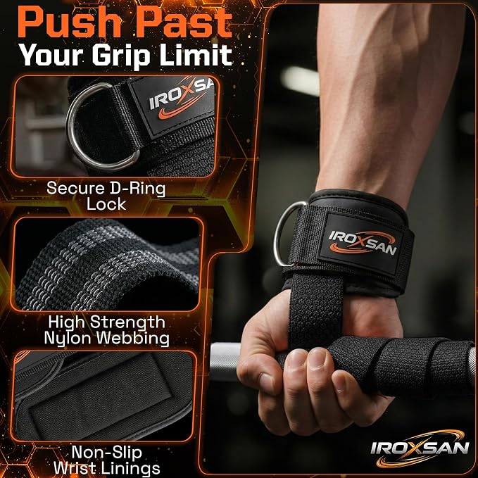 Weight Lifting Straps with D Ring, Wrist Straps for Deadlifting, IROXSAN