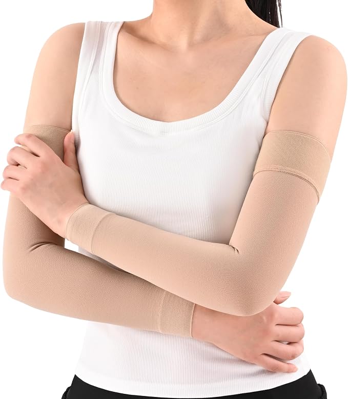 1 Pair Medical Compression Arm Sleeves for Women&Men,No Palm Cover | Full Arm Support,Silicone Anti-Slip Dots,20-30 mmHg Graduated Compression,Lymphedema,Arthritis,Bursitis,Post-Surgery