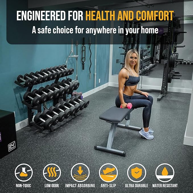 Rubber King 10 Piece Interlocking Tiles 19" x 19" x 6mm - 100% Recycled Rubber Gym Floor Tiles, Exercise Mat for Home Gym, Anti-Slip Low-Odor Interlocking Puzzle Floor Tiles - 23.5sq ft