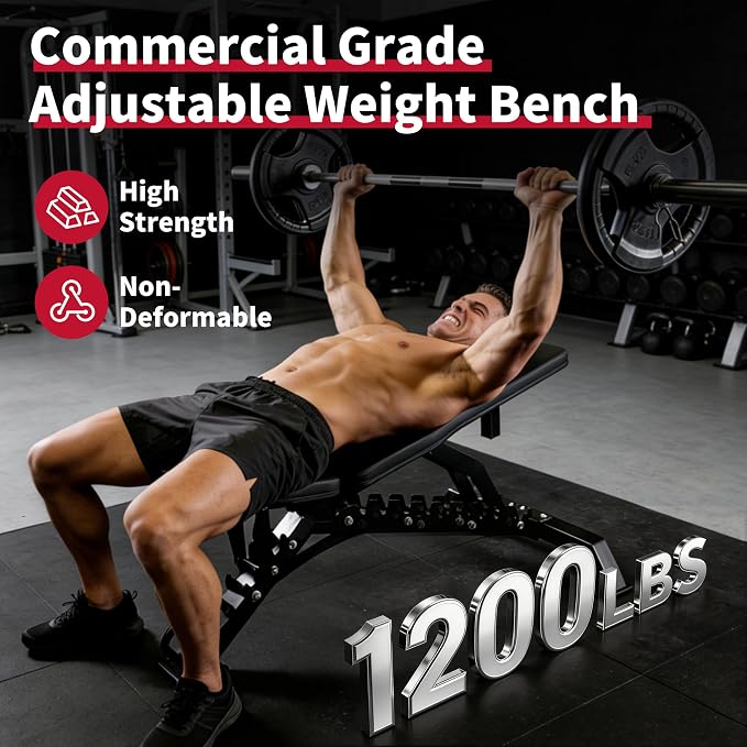 Adjustable Weight Bench, 1200LB Heavy-Duty Capacity Workout Bench with 50mm x70mm Thickened Steel Frame, Adjustment Incline Bench for Home, Gym & Professional Competition,2.1" Thickened Pad, Dual-Track Silent Wheels