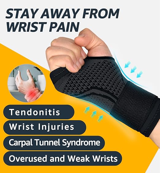 2-Pack Wrist Brace Wrist Wraps, Hand Compression Sleeves with Wrist Straps Support for Fitness Weightlifting MTB Tendonitis Carpal Tunnel Arthritis Pain Relief (Black, Small)